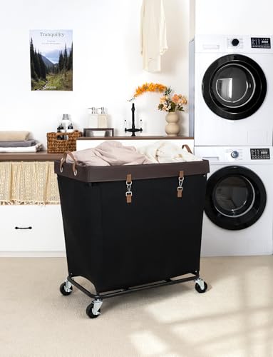 Image of StorageWorks Laundry Basket with Wheels for Clothes, 320L Black Hamper Cart