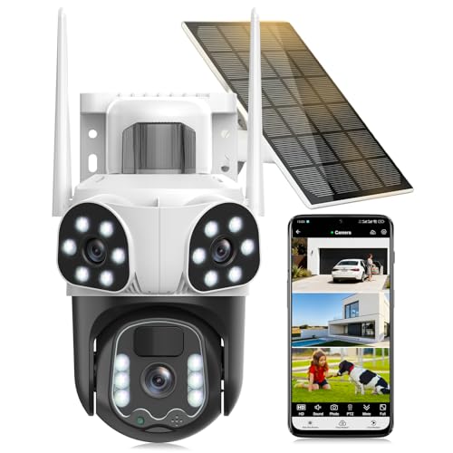 8MP Camera Surveillance WiFi Exterieure sans Fil,à triple objectif/Camera Solaire/Batterie,2.4/5G WIFI,360° PTZ Sécurité à Domicile,Vision...