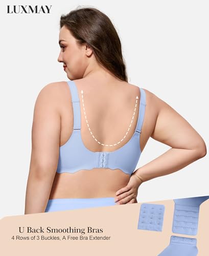 Womens Full Coverage Wire Free Bra - Plus Size Bras with Support and Lift Scalloped Everyday Comfort Bralettes