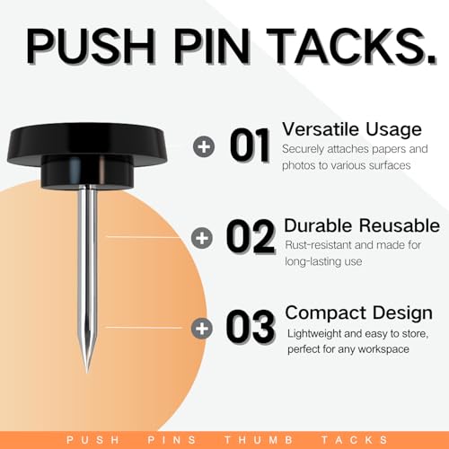 image for OIAOIW 150 PCS Black Flat Push Pins for Wall Thumb Tacks for Walls Fla