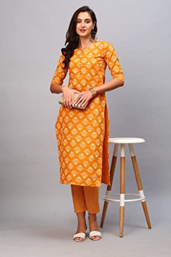 Image of GoSriKi Women's Cotton Blend Printed Straight Kurta With Pant