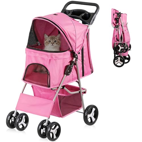 Pet Stroller for Dogs Black 4 Wheels Cat Strolling Cart Foldable Travel Carrier Waterproof Puppy Jogger Stroller with Storage Basket & Cup Holder product thumbnail 13
