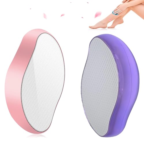 2PCS Crystal Hair Eraser for Women Reusable Hair Remover Stone Painless Crystal Hair Remover for Women and Men Magic Painless Exfoliation Hair Removal Tool (Purple and Pink)