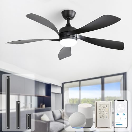Sofucor 52" Smart Ceiling Fan, Indoor/Outdoor Black Ceiling Fans with