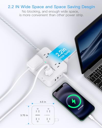 undefined Surge Protector Power Strip 15 Ft Long Cord, HANYCONY Extension Cord 15 Feet with 8 Outlets 4 USB Ports(2 USB C), Flat Plug, Desk Charging Station for Home Office College Dorm Room Essentials の商品画像 2