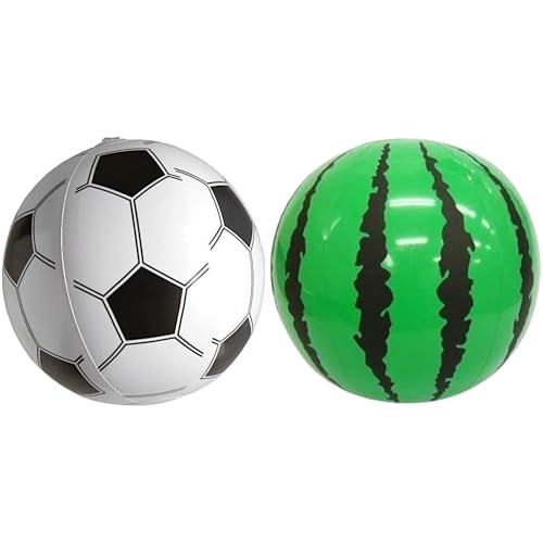ビーチボール 38cm スイカ & サッカー ×各1個 | 空気入れ簡単 軽量 コンパクト収納 夏 海水浴 プール レジャー キッズ 大人 水遊びグッズ【スタイリストシール添付】