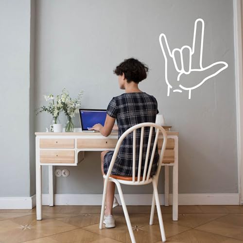 Image of I Love You Neon Sign Hand Sign for ASL Classroom Decor Love you Hand Gesture Led Neon Light Sign for Wall Decor Stream background Gifts 12.6 * 14.4 Inch
