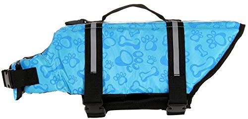 Izefia Dog Life Jacket Swimming Safety Coat Floatation Life Vest Life Saver with Handle for Small Dog Puppy Large Dog (Blue Bone, M) - Image 3