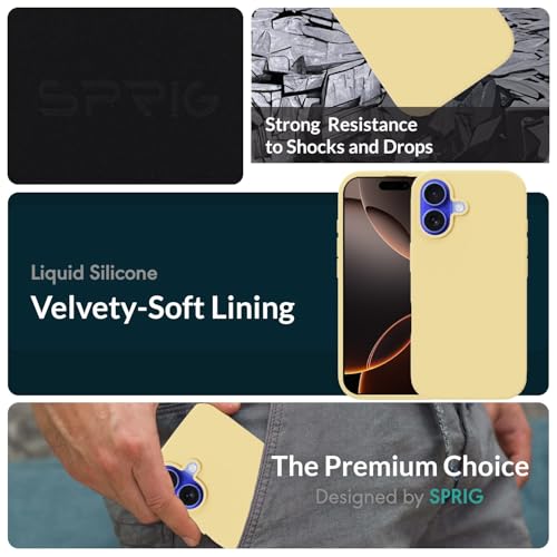 Image of SPRIG Compatible with iPhone 16 Premium SilkTone (Liquid Silicone) Back Cover Drop Tested Shock Proof Mobile Case for Men, Women, Boys and Girls with Camera Protection (Light Yellow)