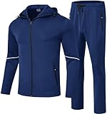 Rdruko Mens Tracksuit Set Hooded Jacket Sweatsuits Jogging Tops Full Zip Joggers Sports Sweatsuit with Pockets Blue XL
