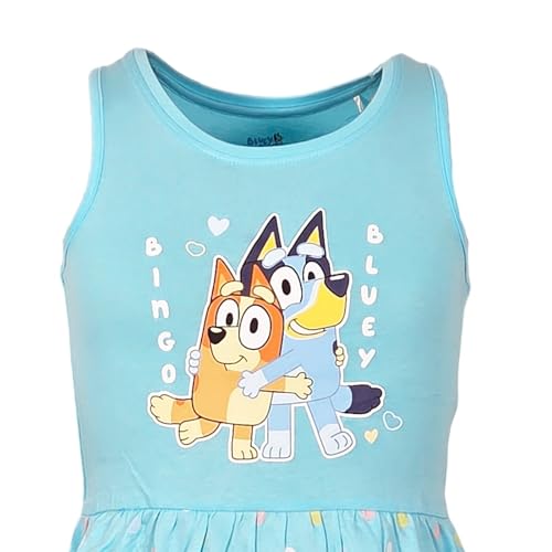 E plus M Bluey & Bingo Sommerkleid für Mädchen – Kinderkleid aus 100 % Baumwolle mit Punkten, ideal für warme Tage – Größen 92–116, Rosa oder Türkis, Farbe: Blau, Bekleidungsgröße: 98