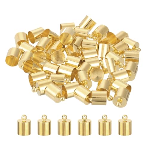 QUARKZMAN 50 Piezas de Tapas de Extremo de Cuero, Terminales de Barril de Columna de 9mm de Diámetro Exterior para Hacer Pulseras de Cuero Borlas, Color Oro Claro