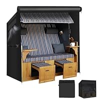Farekass Strandkorb Schutzhülle Winterfest, 420D Oxford strandkorbhülle wasserdicht mit Reißverschluss,UV Beständig PU Schutzschicht Reißfest Abdichtung für strandkörbe Hülle, 135x105x175/140cm