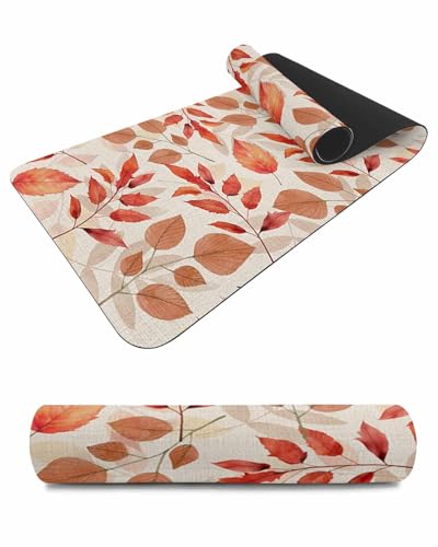Debedcor Heat Proof Table Pads Waterproof Decorative, Fall Botanical Non-Slip Table Countertop Protector, Pastoral Red Orange Leaves Burlap Insulation Mat for Kitchen Room, 40 x 12 Inches
