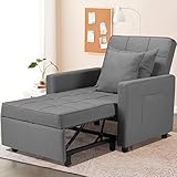 HOMEER Convertible Chair Bed, 3-in-1 Sleeper Chair Bed with Adjustable Backrest, Pull Out Folding Sofa Chair Bed, Modern Single Armchair Sofa Bed(Modern Grey)