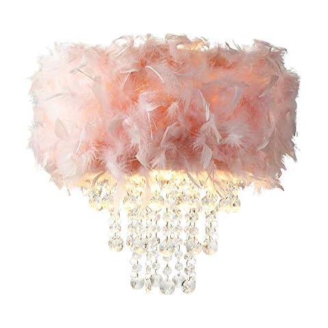 Pantalla de luz colgante rosa con plumas y gotas de acrílico transparente Cover