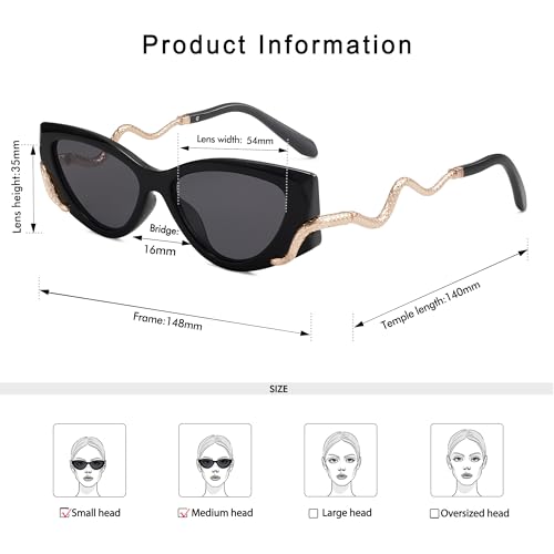 Retro Y2K Snake Sunglasses for Women Chic Cat Eye 90s Sunnies Narrow Trendy Sun Glasses AP36674