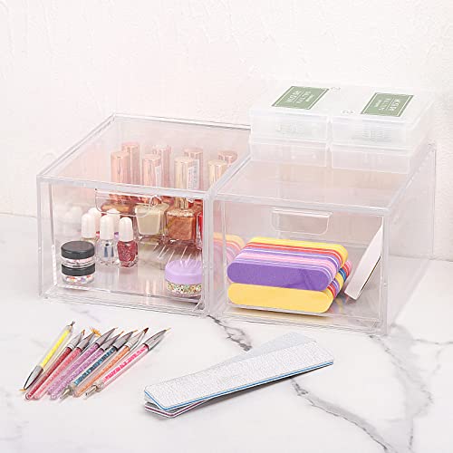 Image of Tbestmax 3 Pack Stackable Makeup Organizer Drawers, 4.5'' Tall Clear Plastic Bathroom Counter Organizers, Cosmetics Storage Bins for Vanity, Undersink