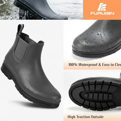 Image of Furuian Women's Ankle Rain Boots Waterproof Chelsea Rain Boots Rubber Boots Women Short Garden Boots Anti Slip Outdoor Lightweight Work Booties