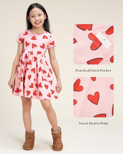 Stelle Girls Dresses Cotton Short Sleeve Dress Cute Midi Casual Sundress with 2 Pockets4