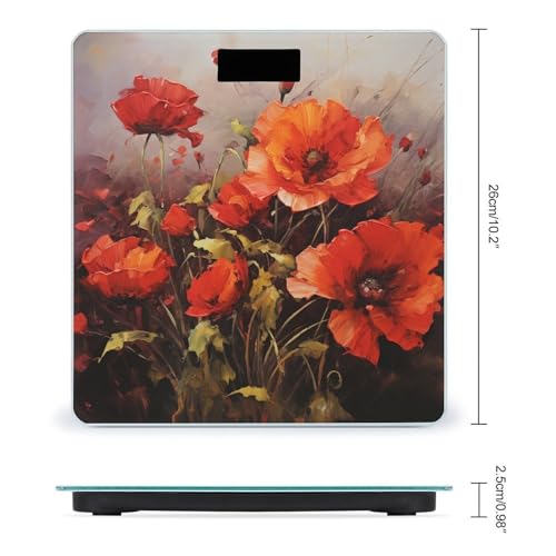 Báscula digital para peso corporal con diseño floral rojo miniatura 2