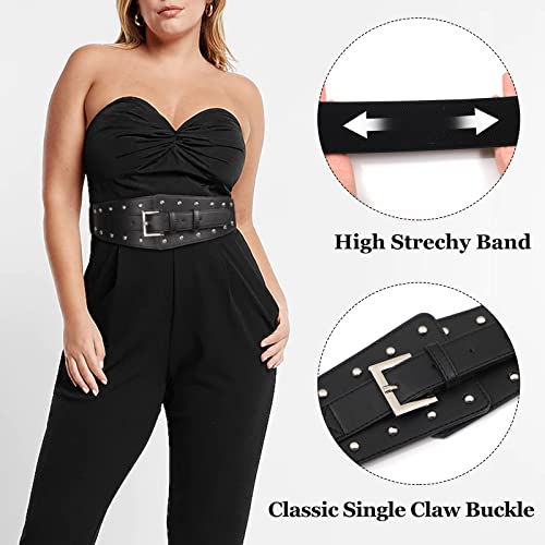 Kajeer Womens Wide Belts for Dresses Vintage Wide Elastic Belts for Women Rivet Cinch Belt with Buckle3