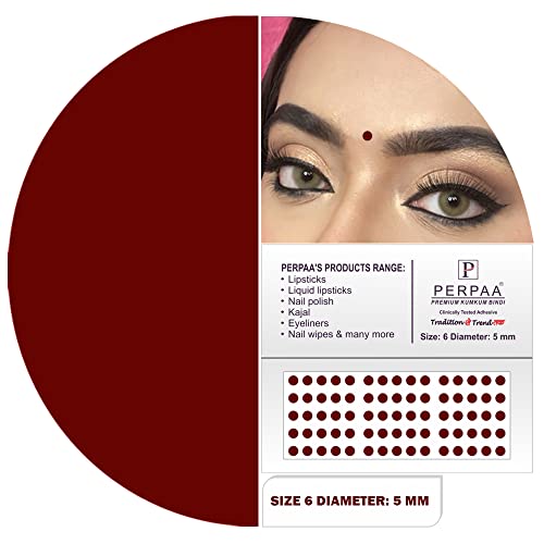 Image of PERPAA Kumkum Dark Maroon Round Bindi Book for Ladies Forehead Pack of 2-15 Flaps Each Box (Stick On) (06, Diameter 5mm)