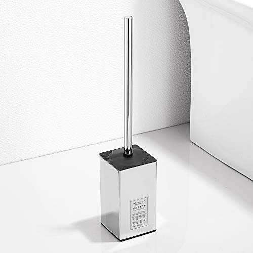 Image of Freestanding Toilet Brush Holder for bathrooms 304 Stainless Steel Toilet Brush Stand Square Storage and Organization Rust Resistant 17-inch high Polished Chrome Finished