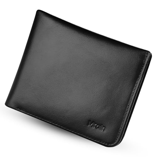 Full Grain Genuine Leather Wallet for Men | Minimalist Style | RFID Blocking | Bifold | Coin Pocket | Ultra Slim | Gift for Him (Wax Black)