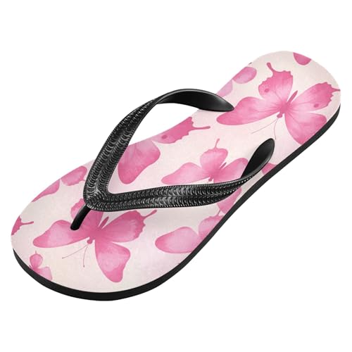 Burbuja Butterfly on Pink Flip Flops for Women Men, Soft Thong Sandals Rubber Slippers for Pool Beach Essentials2