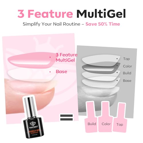 Image of modelones Builder Nail Gel Top Coat 15 ML No Wipe Purple Pink Gel Polish Apex Building Nails Strengthener Extension Long Last Soak Off U V Professional Pedicure Manicure for Fingemails and Toenails