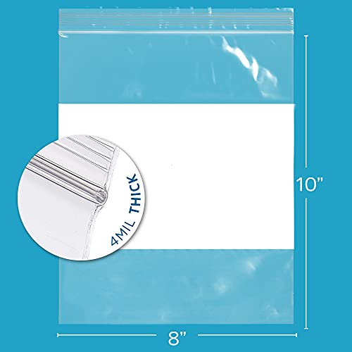 GPI - 8" x 10" - Bulk Pack of 200, 4 Mil Thick, Heavy Duty, Clear Plastic Reclosable Zip Bags, With Write-on White Block for Labeling, Strong & Durable Poly Baggies With Resealable Zipper Top Lock. by GPI - Image 2