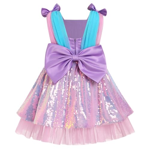 ODASDO Girls Sequin Dress Birthday Party Wedding Guest Bowknot Sleeveless Tulle Princess A-line Dresses for 2-7 Years2