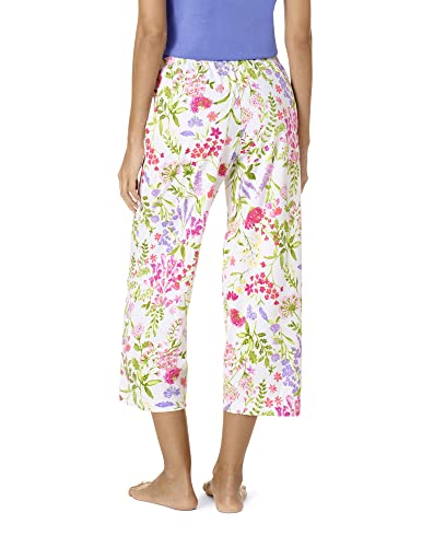 Hue Women's Printed Knit Capri Pajama Sleep Pant, White-Cottage Garden #TOP29