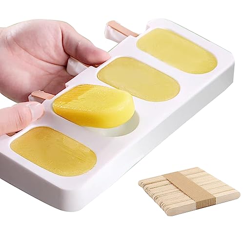 Molde Helado Silicona,Molde Helado Con 50 Palos Madera,Moldes Paletas Chocolate,Molde Barra Helado,para Helados DIY Niños, para Chocolate Postre congelado