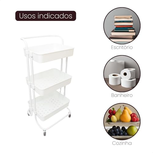 Carrinho Organizador Multiuso 3 Prateleiras Com Rodinhas/Estante/Fruteira (Branco)