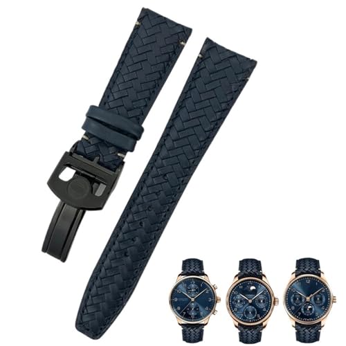 Bracelet de montre tissé en cuir souple bleu IW5007 de 20mm à 22mm