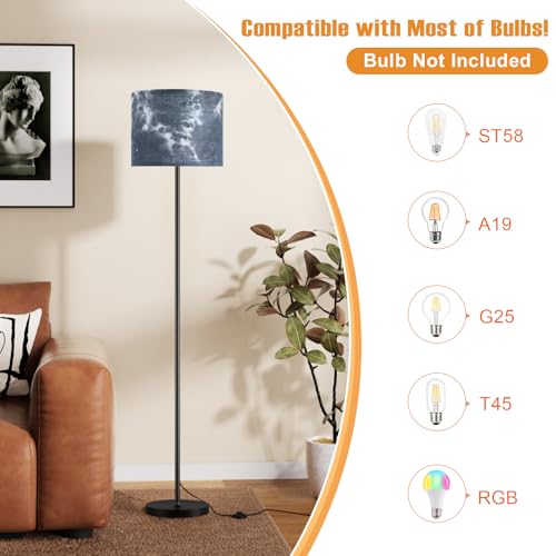 Image of Ambimall 60'' Modern Floor Lamp with Shade, Tall Lamps for Living Room, Bedroom, Office, Dining Room, Hand-Dyed Blue Lampshade(Without Bulb)