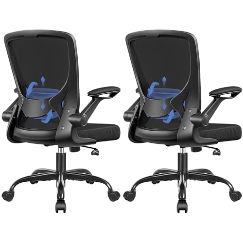 Image of BESTFAIR Ergonomic Office Chair, Mesh Computer Chairs with Lumbar Support | Swivel Desk Chair with Flip-up Arms and Adjustable Height, Black-2Pk