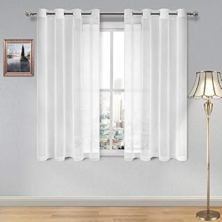 DWCN White Sheer Curtains Linen Look Grommet Curtain for Bedroom Set of 2