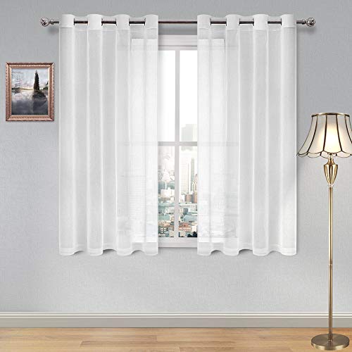 DWCN White Sheer Curtains Textured Semi Transparent Eyelet Top Decorative Voile Curtain for Living Bedroom, 52 Wide x 54 Drop, 2 Panels