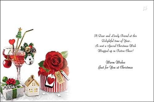 Jonny Javelin Special Friend Christmas Card - Cocktail Gift & Red Rose 7.5x5.25"