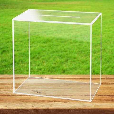 Fowecelt Clear Acrylic Wedding Card Box, Large DIY Card Box Blank No Print for Wedding Reception, Graduation Party, Bridal Shower, Keepsake Party Favor, Cosmetic Home Decor (10 x10 x 5.5 Inch) Cover