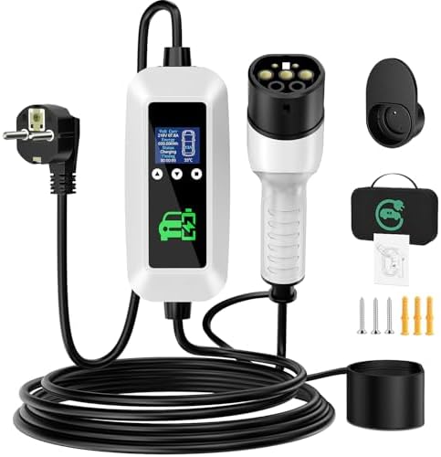 FNITAER EV Ladekabel Typ 2 3.68kW, [6m, 16A, 1-Phasig],Ladekabel elektroauto typ 2 mit Steuerbarer Digitalanzeige und 0-12h Zeitverzögerung,Tragetasche und EV-Ladegeräthalterung fü
