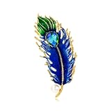 Rhinestone Feather Brooches for Women Men,Vintage Animal Peacock Pins Gold/Silver/Blue/ Crystal Diamond Lapel Pin Fashion Enamel Feather Leaf Brooch Elegant Dress Coat Pin Decor Wedding Christmas Birthday Jewelry (Blue)