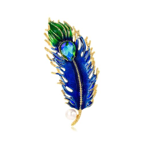 Rhinestone Feather Brooches for Women Men,Vintage Animal Peacock Pins Gold/Silver/Blue/ Crystal Diamond Lapel Pin Fashion Enamel Feather Leaf Brooch Elegant Dress Coat Pin Decor Wedding Christmas Birthday Jewelry (Blue)