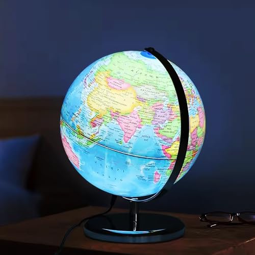 地球儀 純英文 知らない国がすぐに見つか 照明付き 発光 回転式 学生教学 地理 教育用 子供用ギフト 子供置物儀 6歳以上 高品質印刷 世界地図 知育玩具 子供用地球儀 (25CM,ソケットライト-純英語)