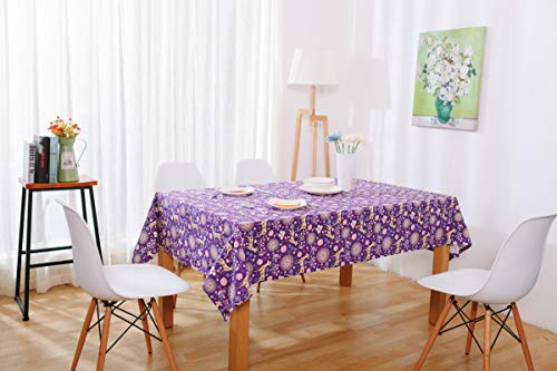 Nappe lin coton mandala violette 140x220cm pour table rectangulaire