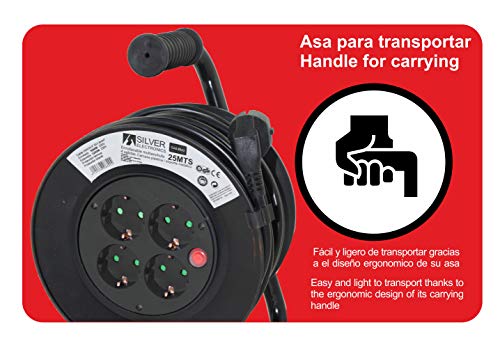 Enrollacables de 50m Silver Electronics con 4 tomas y potencia de 3000W para bricolaje 8