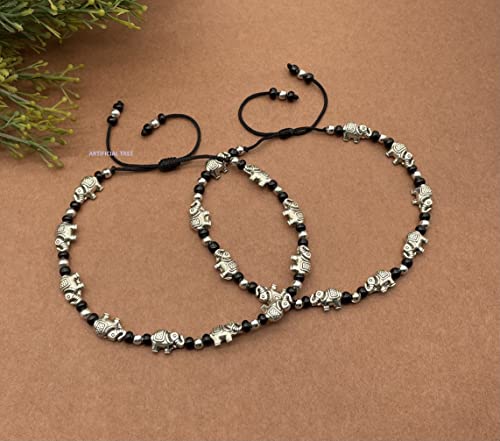 German Silver Elephant Charms Anklets for Nazar Battu (AT ANK 063)
